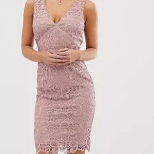 Paper Dolls Women's Lace V-Neck Pencil Dress in Dusty Pink/Mauve S12